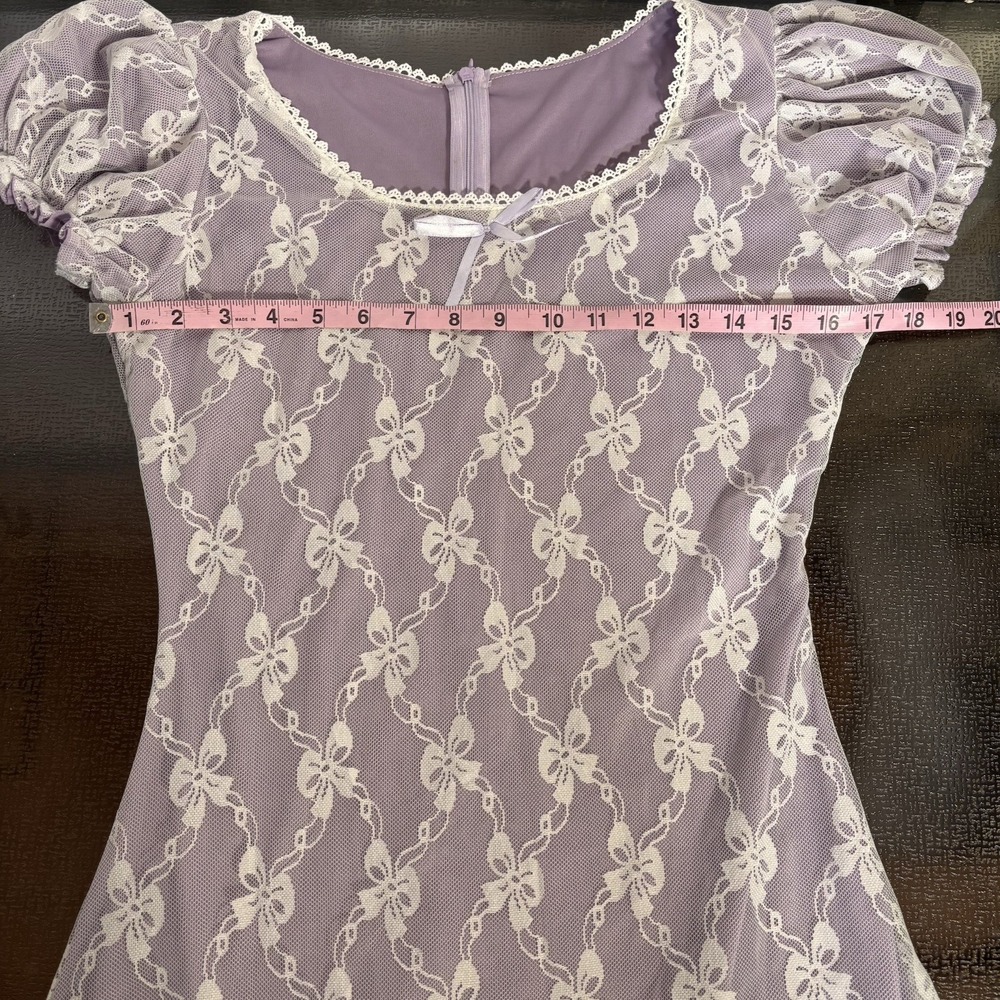 Coquette Lace Dress Womens Medium Sheer Overlay Lavender Soft Girl Puff Sleeve - Picture 3 of 7